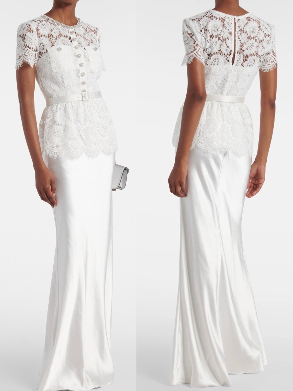 Self-Portrait Bridal Embellished Lace Satin Gown White Belted Size 6 Wedding